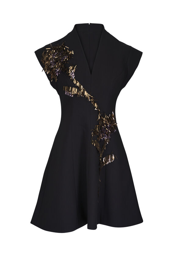 Lela Rose Black Fishing Lures Embroidered Twill Dress