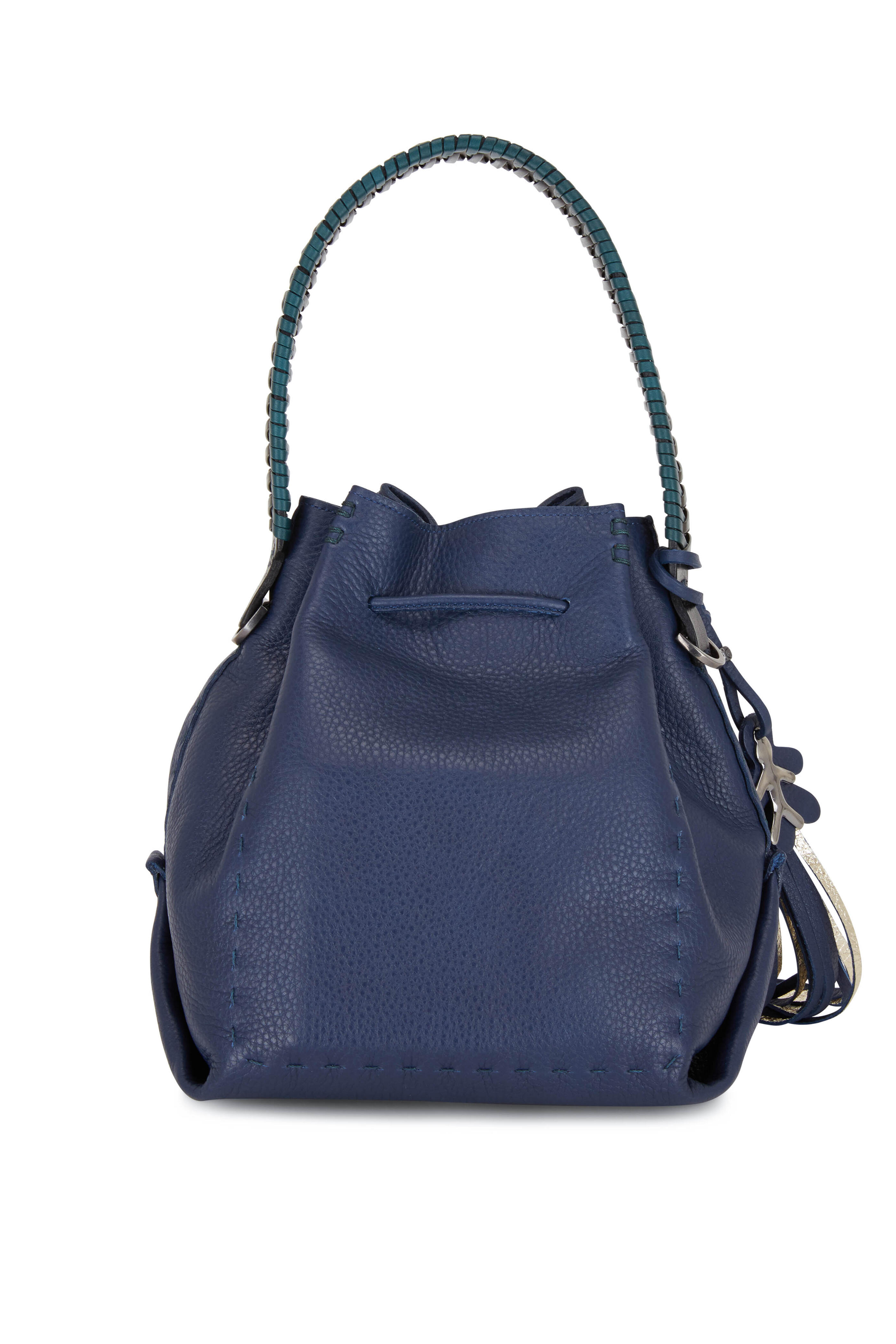 Henry Beguelin - Navy Grained Leather Small Hobo Bucket Bag