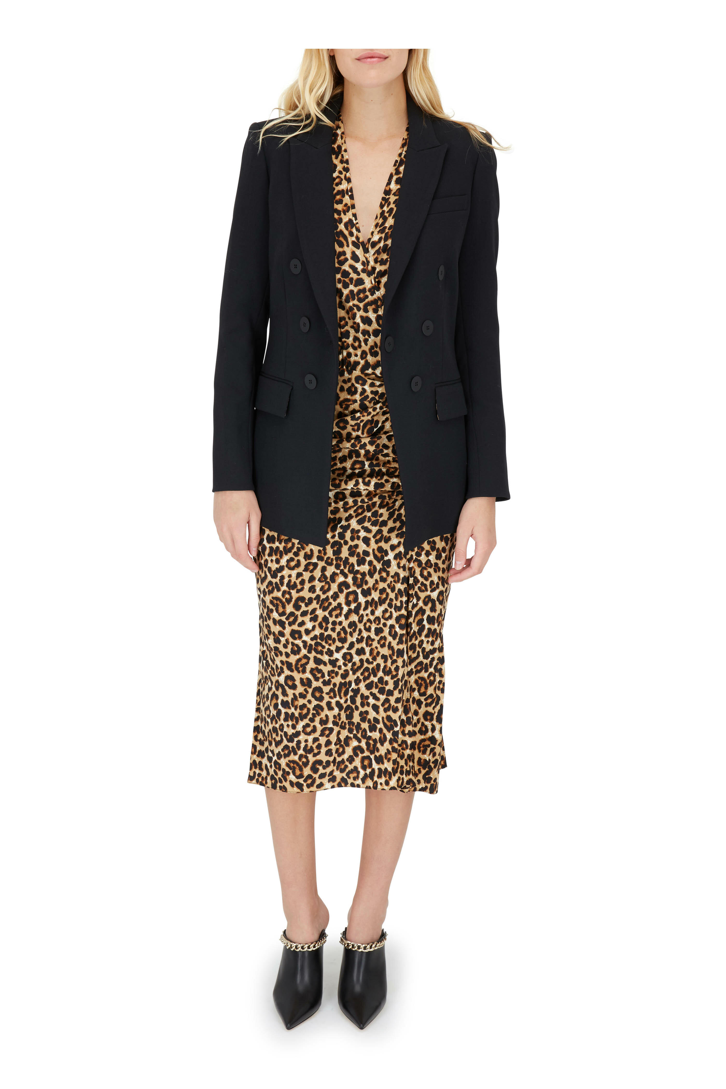 Veronica Beard - Arielle Leopard Print Faux Wrap Midi Dress