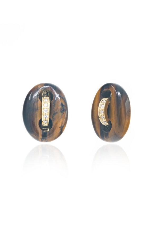 Jenna Blake 18k Yellow Gold Diamond Tigers Eye Mariner Studs