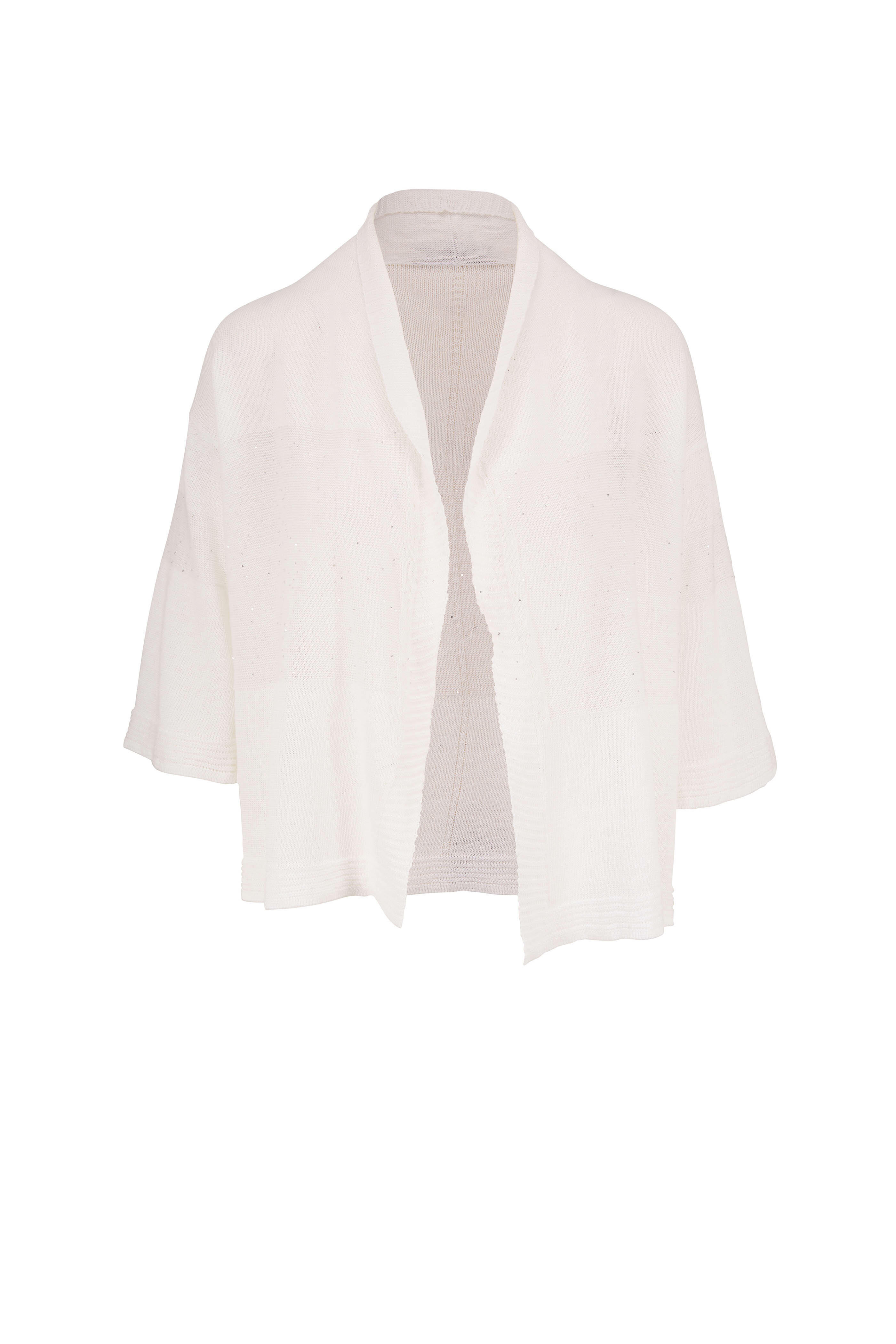 Rani Arabella - White Linen & Cotton Paillette Open Front Cardigan