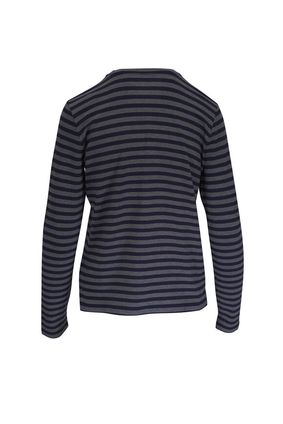 Majestic - Navy & Gray Stripe Semi Relaxed Crewneck T-Shirt