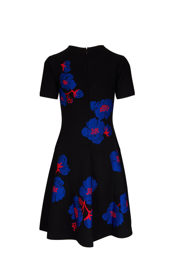 Carolina Herrera - Blue & Red Floral Fit & Flare Dress 