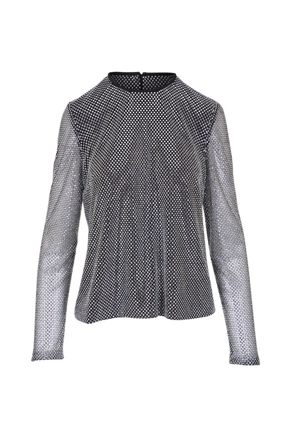 Dolce & Gabbana Crystal Mesh Silver Crewneck Blouse