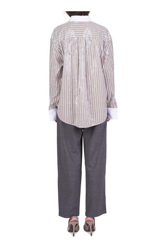 Brunello Cucinelli Dazzling Stripes Beige & White Sequin Blouse - view 4