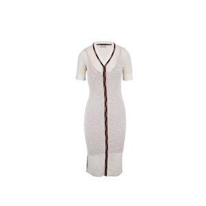Fendi - White Micro Mesh V-Neck Short Sleeve Midi Dress