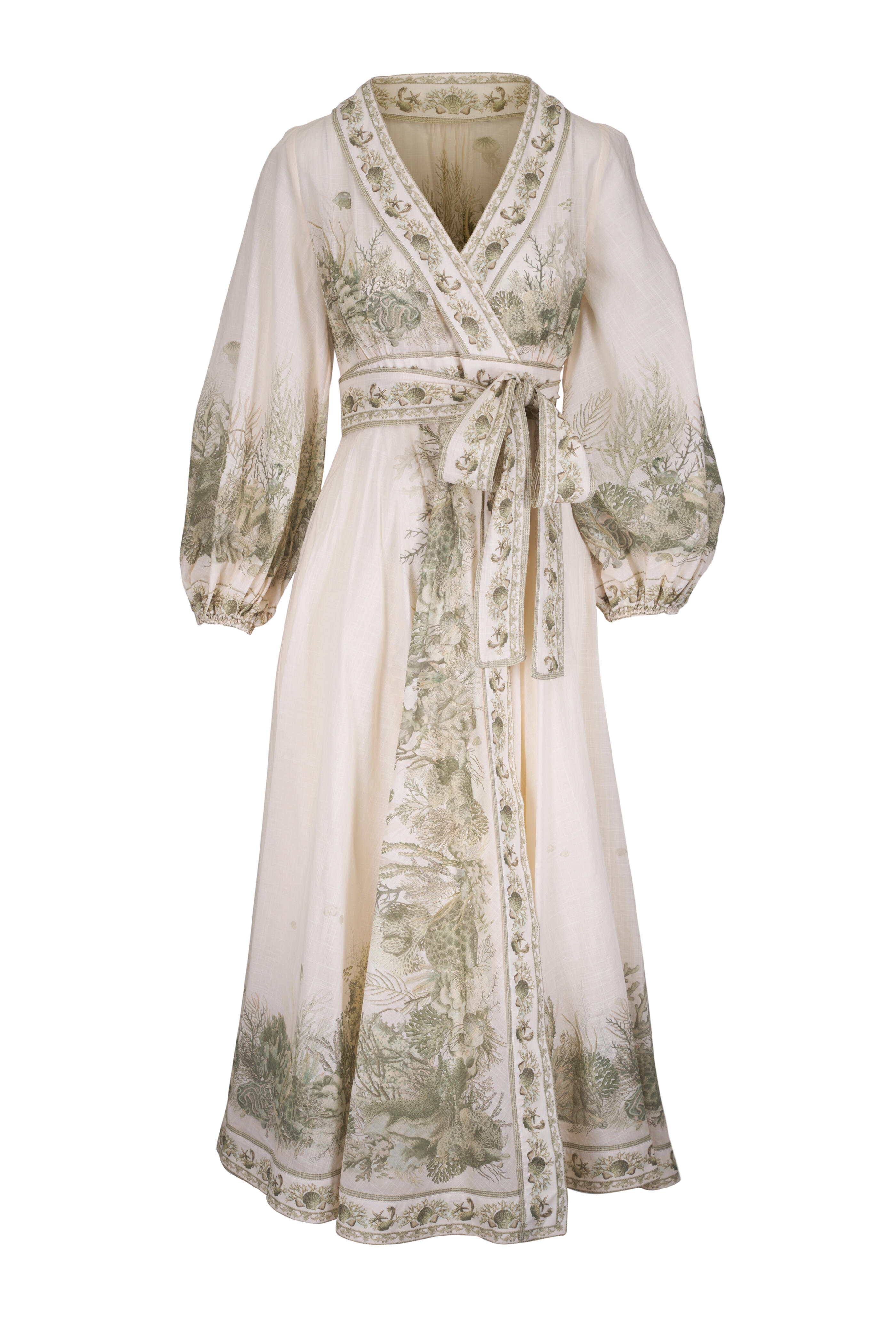 Zimmermann - Wanderlust Khaki Toile Wrap Midi Dress