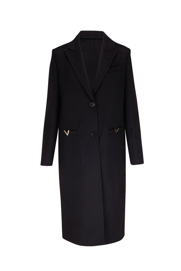 Valentino - Black Compact Drap Long Coat 