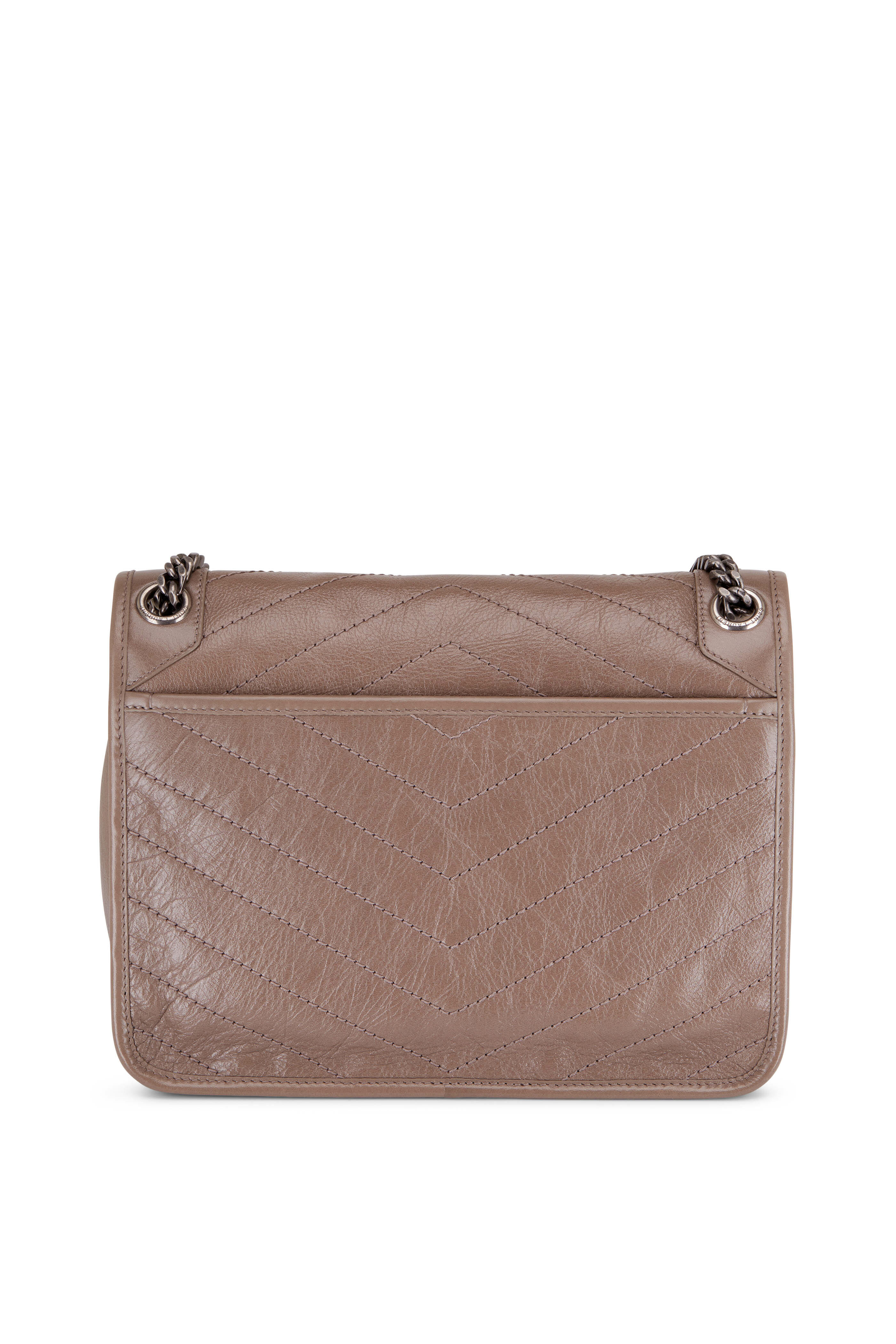 Saint Laurent - Niki Gray Brown Leather Medium Shoulder Bag