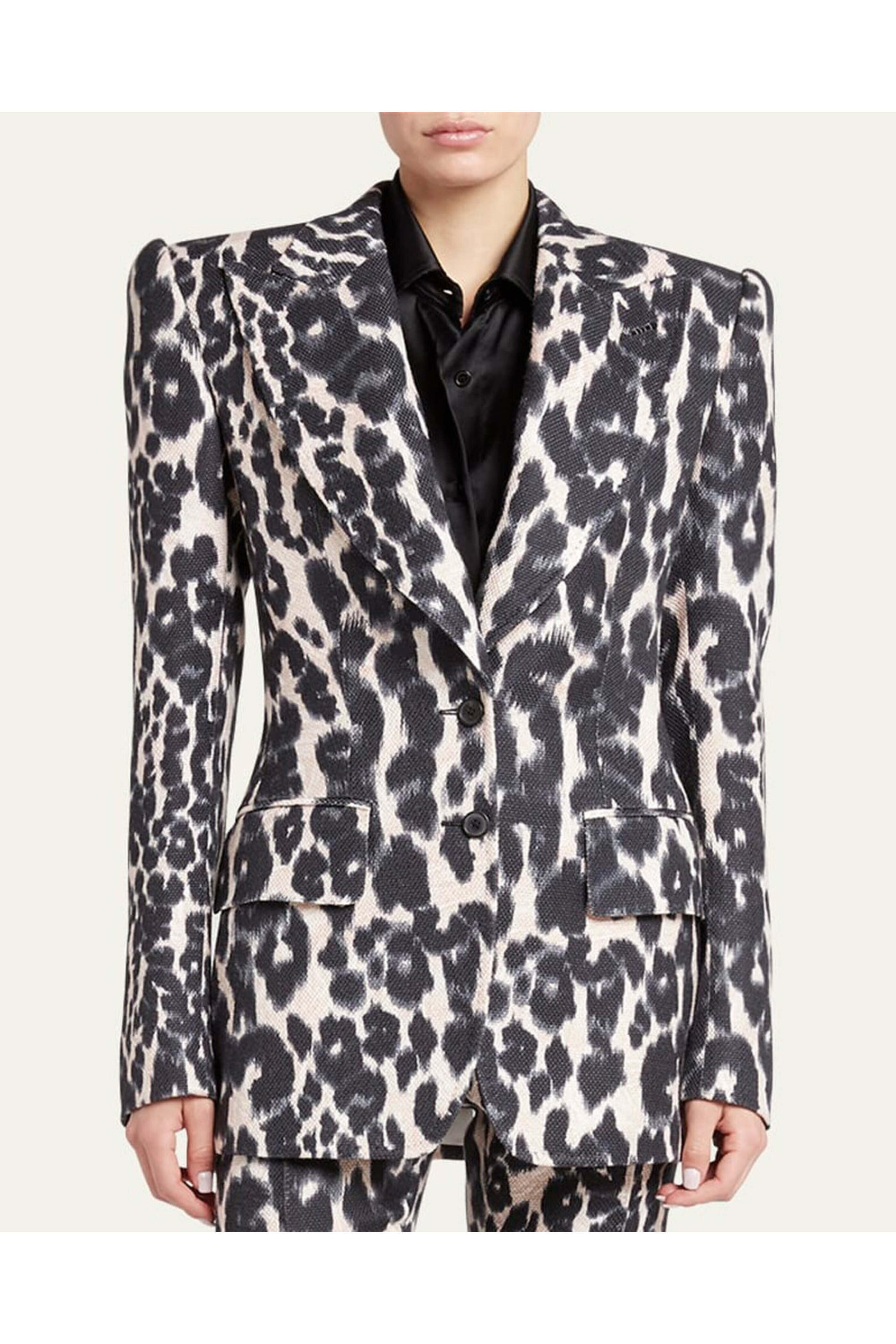 Tom Ford - Chalk and Black Leopard Hopsack Jacket