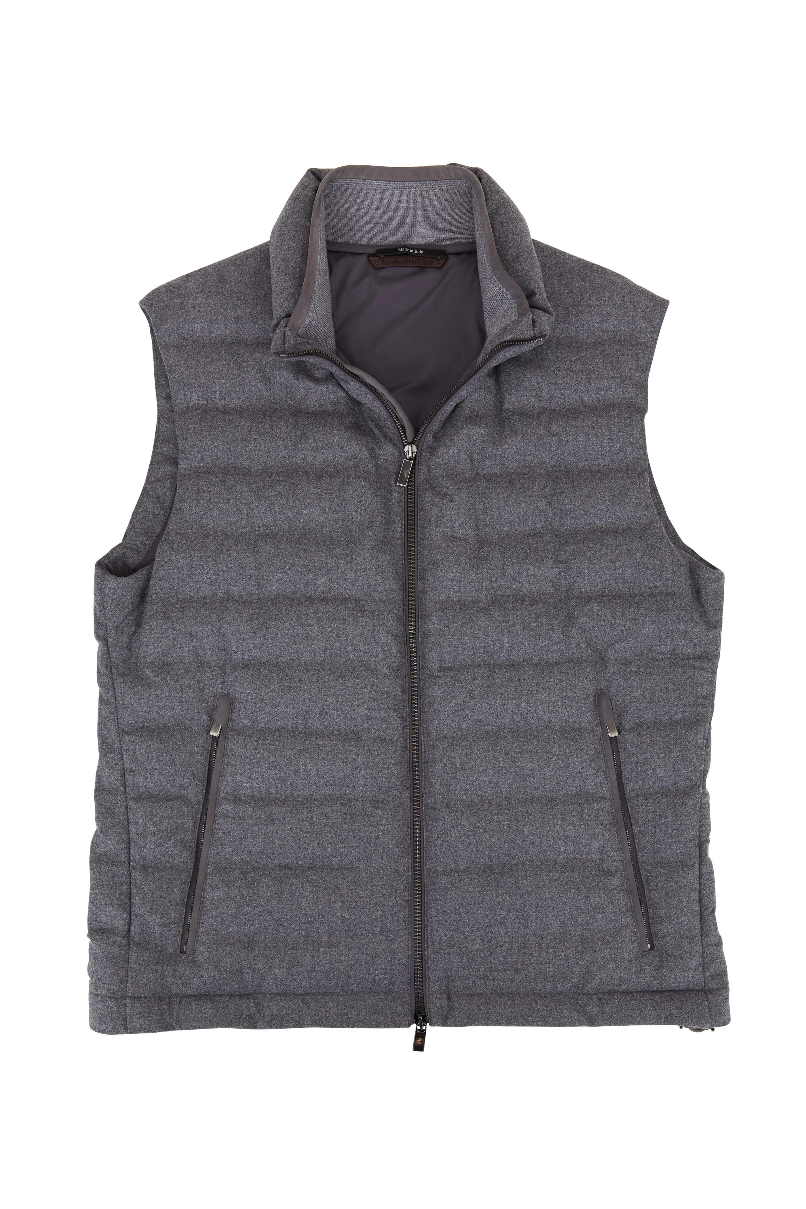 Zegna - Gray Wool, Silk & Cashmere Puffer Vest | Mitchell Stores