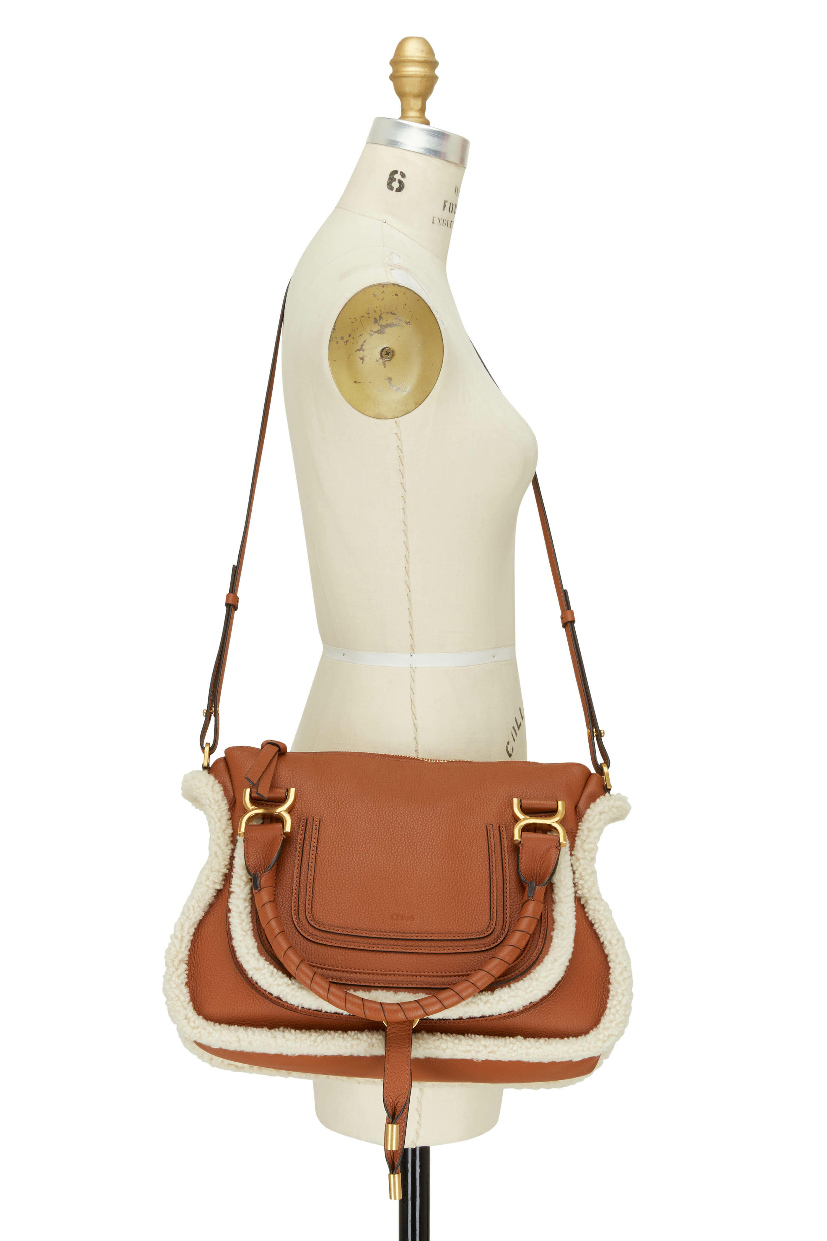 East-West California Bag in suede leather with shearling