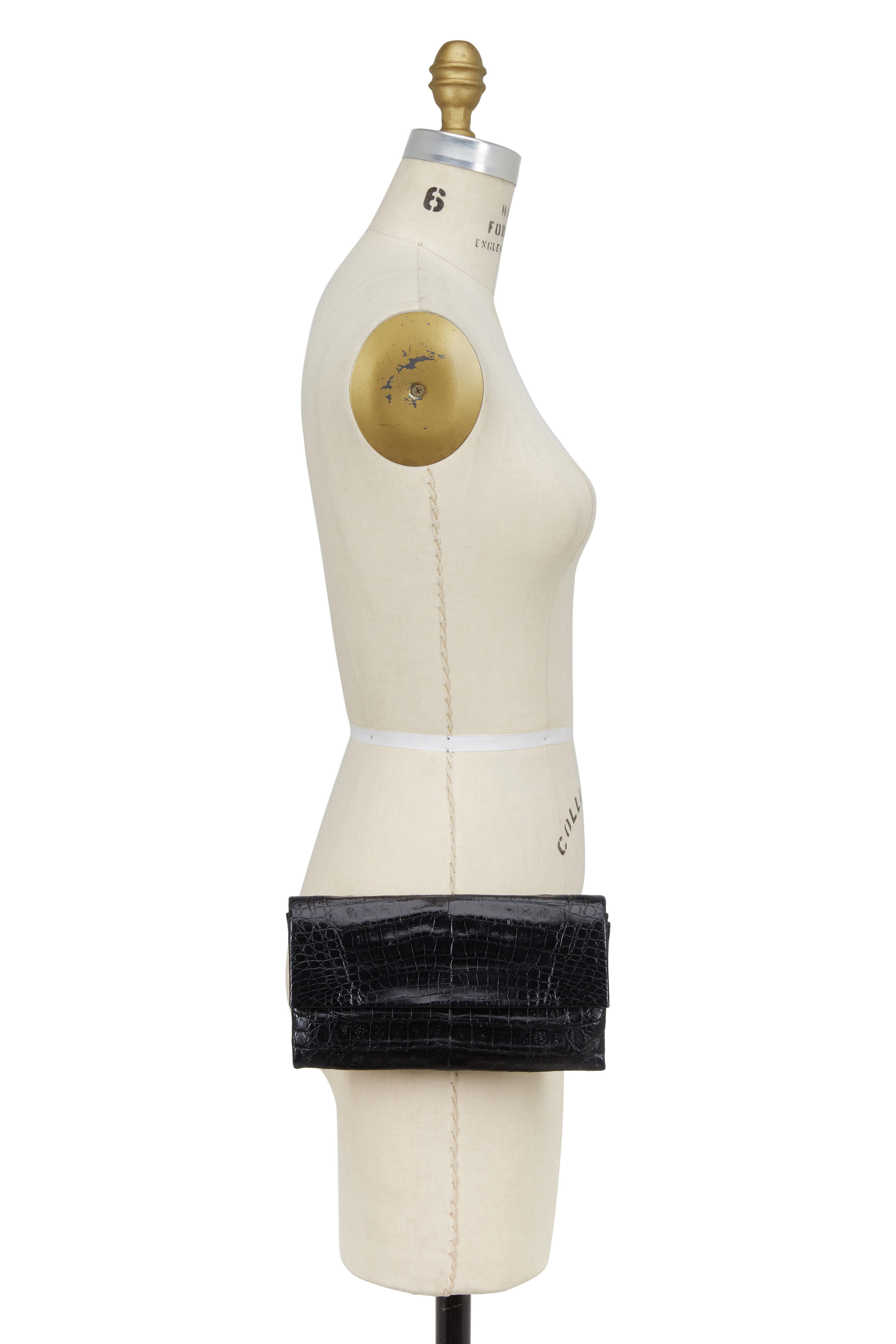 Nancy Gonzalez - Black Shiny Crocodile Foldover Clutch