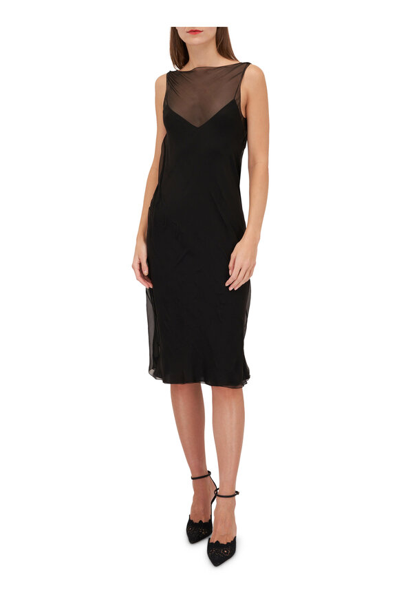 Saint Laurent - Black Chiffon Sleeveless Dress 