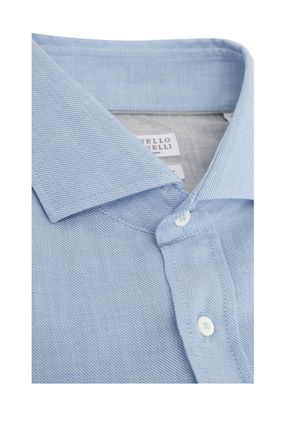 Brunello Cucinelli - Light Blue Twill Basic Fit Sport Shirt 