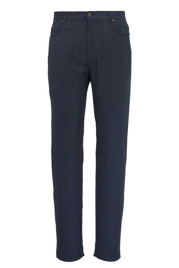 Maurizio Baldassari Navy Flannel Five Pocket Pant