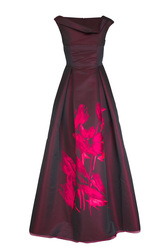 Talbot Runhof Red Floral Bouquet Evening Gown 