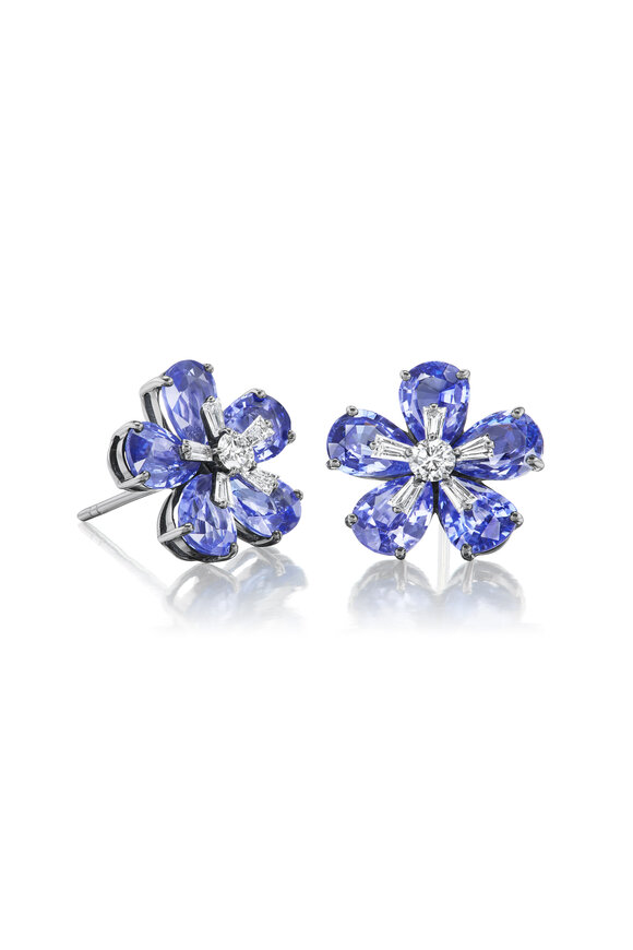 Nam Cho 18k White Gold Sapphire & Diamond Rose Earring