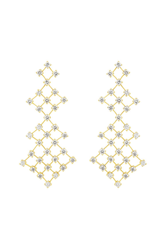 Mellerio 18k Yellow Gold Large Maglia Diamond Decor Earring