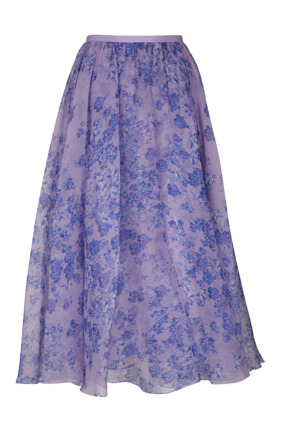Carolina Herrera Lilac A-Line Silk Midi Skirt 