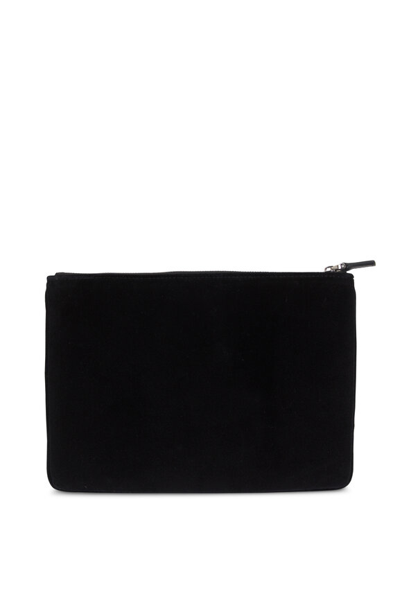 Valentino Garavani VLogo Black Velvet Crystal Pouch - view 3
