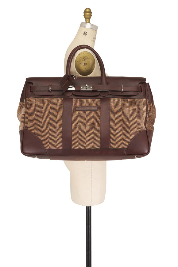 Brunello Cucinelli Brown Leather & Chevron Country Bag - view 5