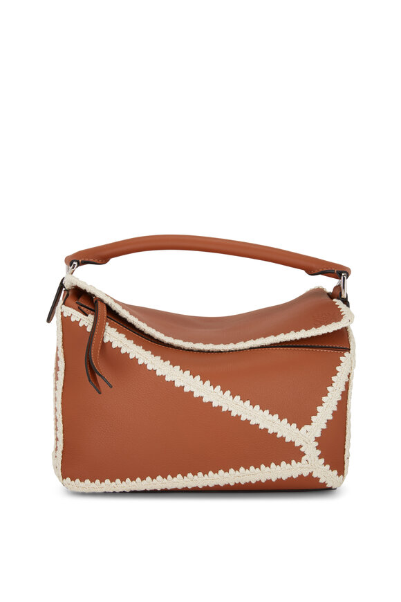 Loewe Puzzle Tan Leather Crochet Trim Medium Bag