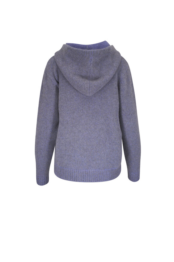 The Elder Statesman - Plait Light Gray & Purple Cashmere Zip Hoodie