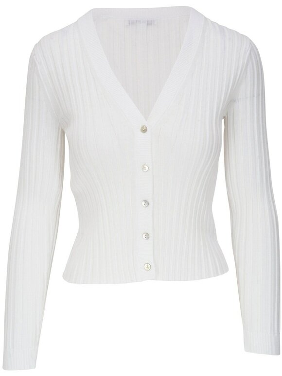 Vince - Optic White Ribbed V-Neck Cardigan