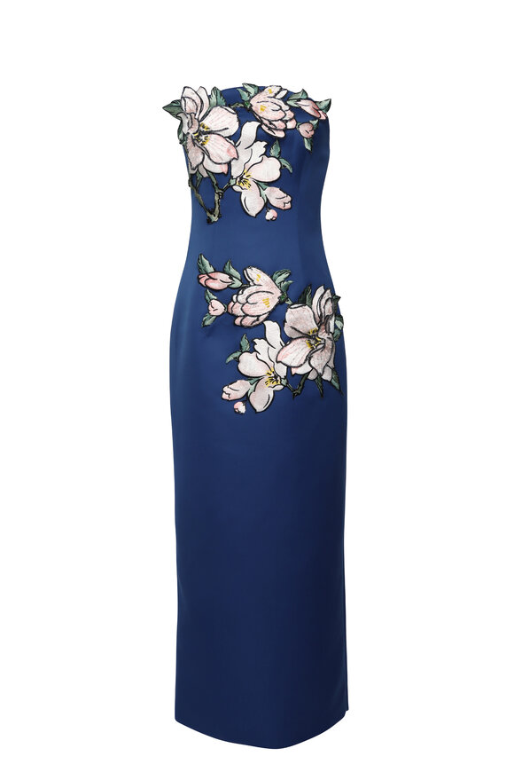 Leo Lin Ava Midnight Floral Applique Bustier Maxi Dress
