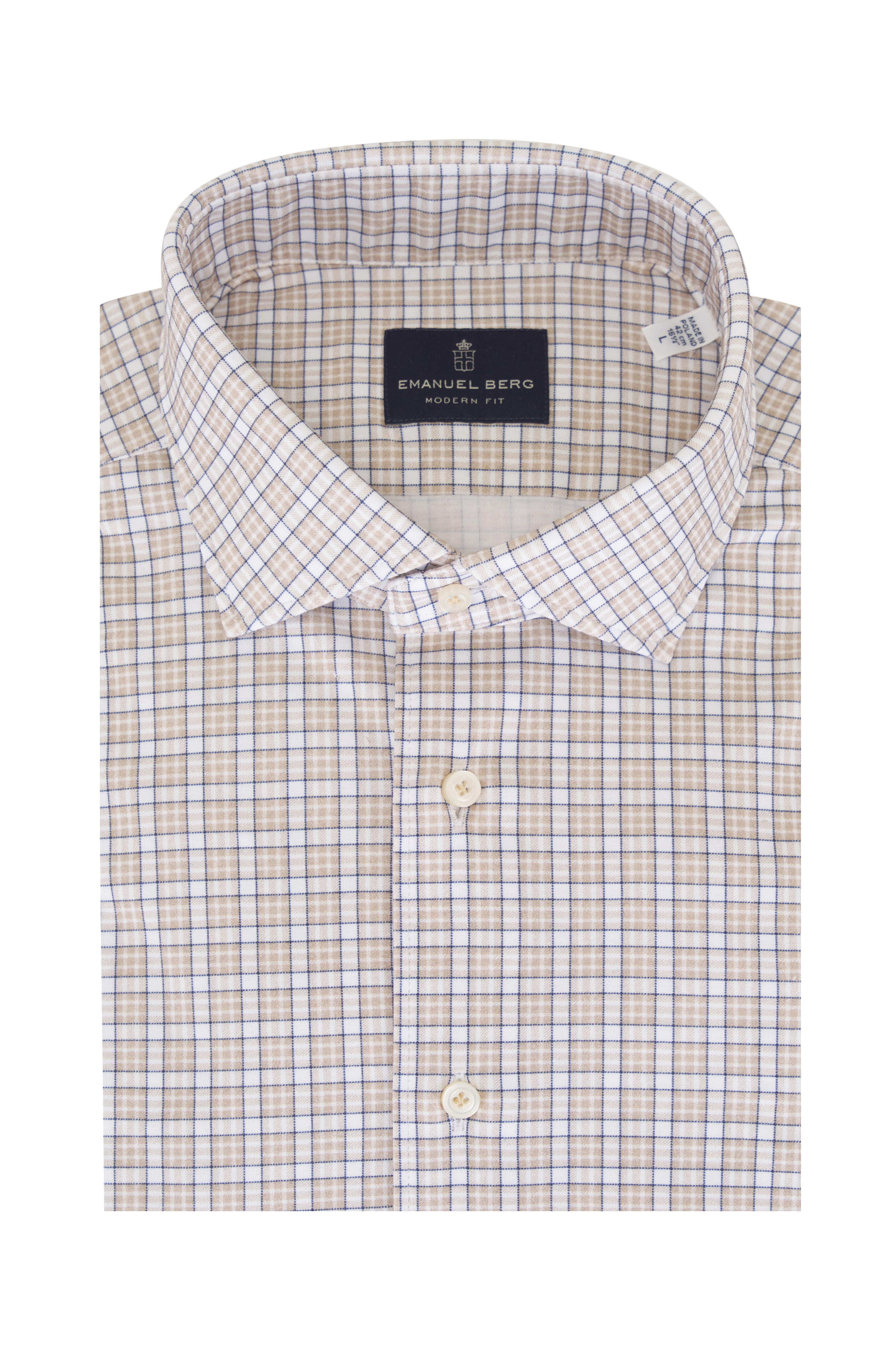 Emanuel Berg - Light Brown Check Stretch Cotton Sport Shirt - view 1