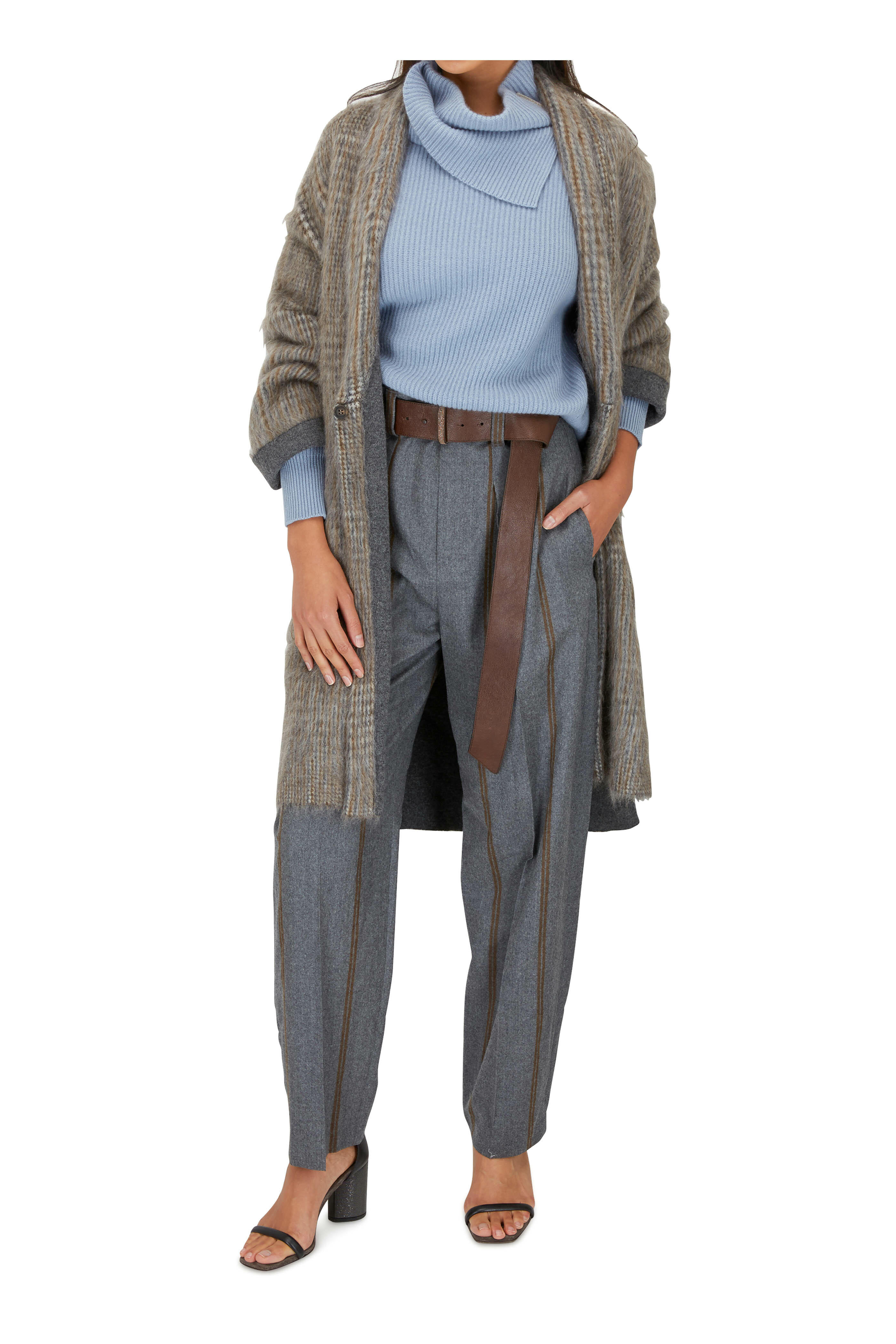 Brunello Cucinelli - Charcoal Mohair & Wool Plaid Pocket Cardi Coat