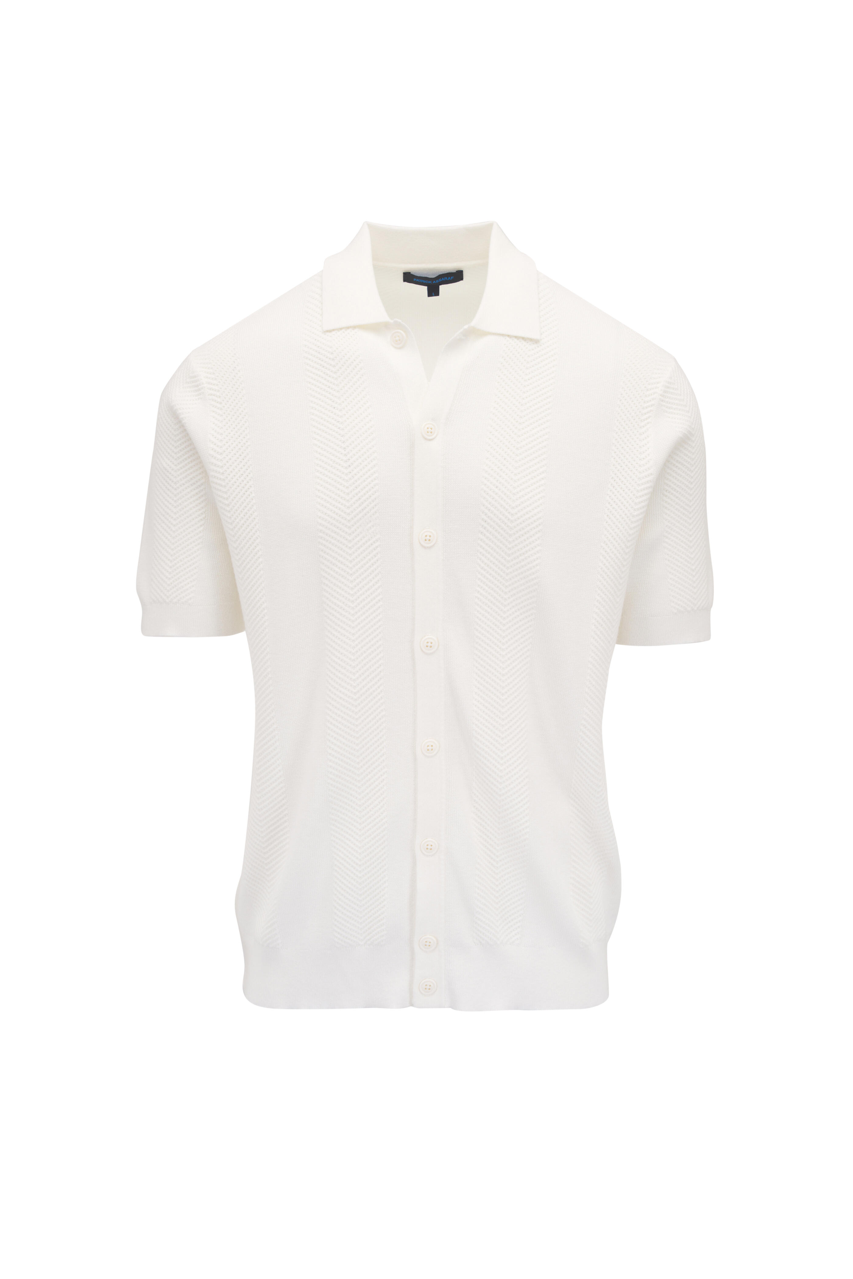 Patrick Assaraf - White Short Sleeve Knit Button Up