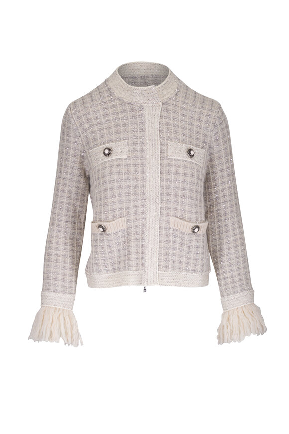 D.Exterior Cream & Gray Fringe Paillette Jacket