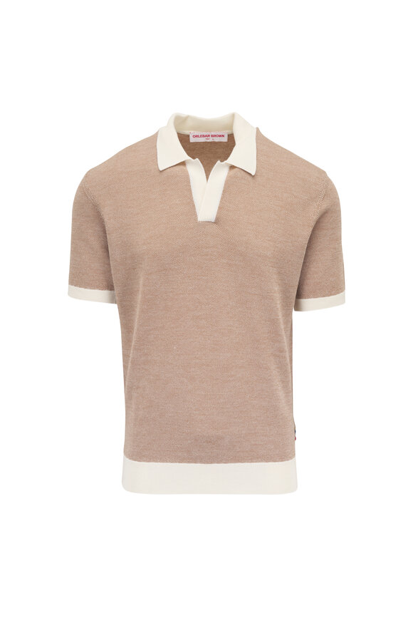 Orlebar Brown Horton Contrast Walnut & White Sand Knit Polo
