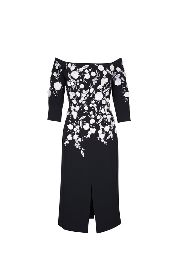 Carolina Herrera Embroidered Black Off-The-Shoulder Dress