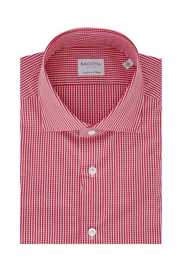 Bagutta Red Gingham Slim Fit Dress Shirt