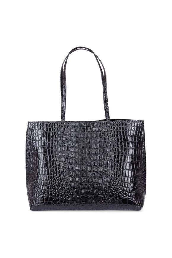 B May Bags - Black Croc Embossed Leather Classic Shopper