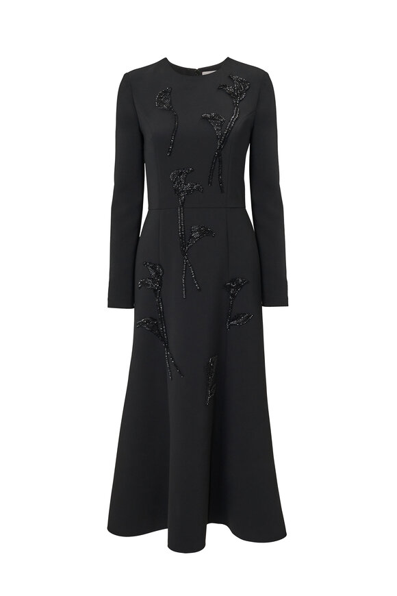 Carolina Herrera Black Floral Embellished Midi Trumpet Dress - view 5
