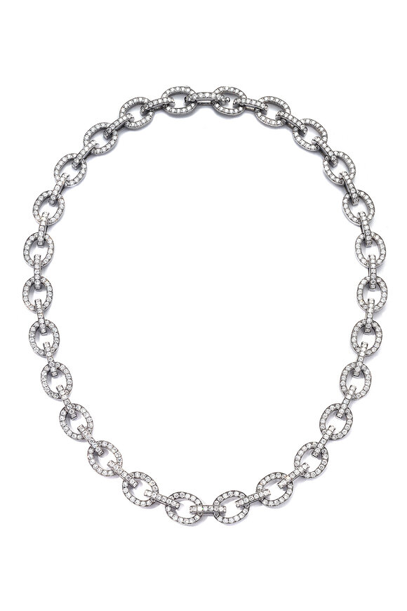 Nam Cho 18k White Gold Diamond Oval Link Necklace - view 1