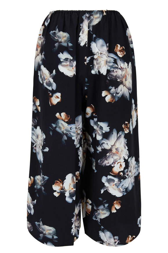 Vince - Black Silk Peony Print Pull-On Culottes