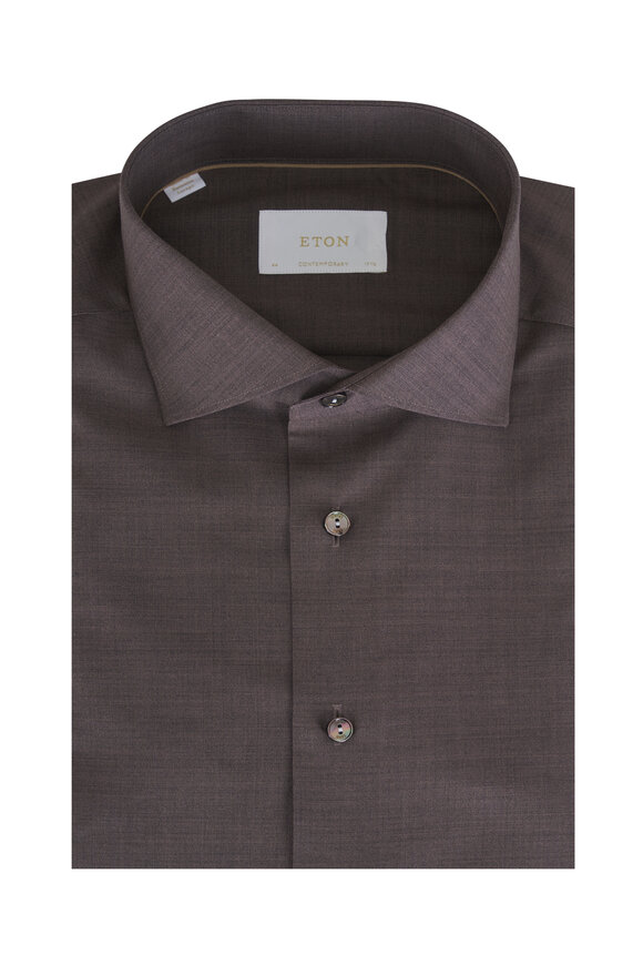 Eton Solid Brown Wool Contemporary Fit Dress Shirt - view 1
