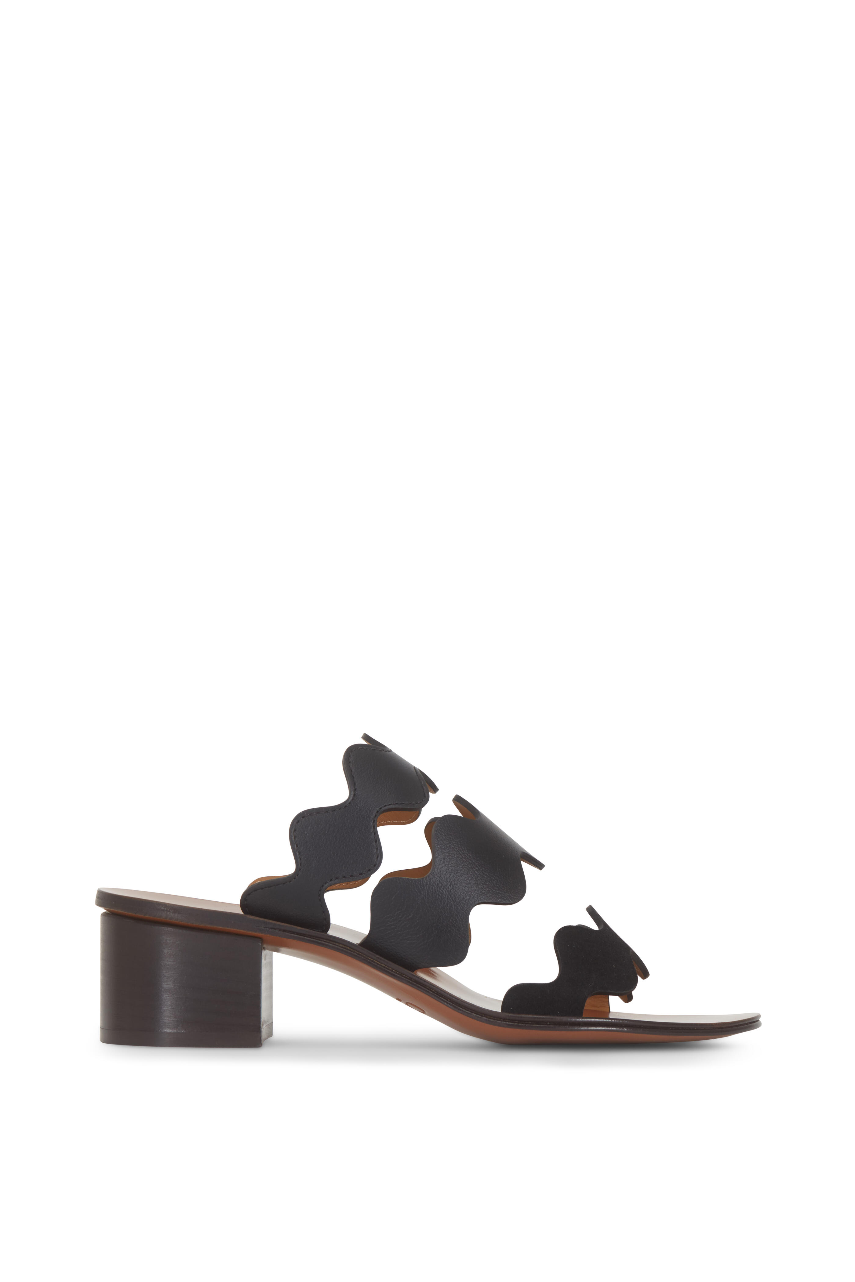 Chloé - Black Scalloped Multi Strap Slide, 40mm | Mitchell