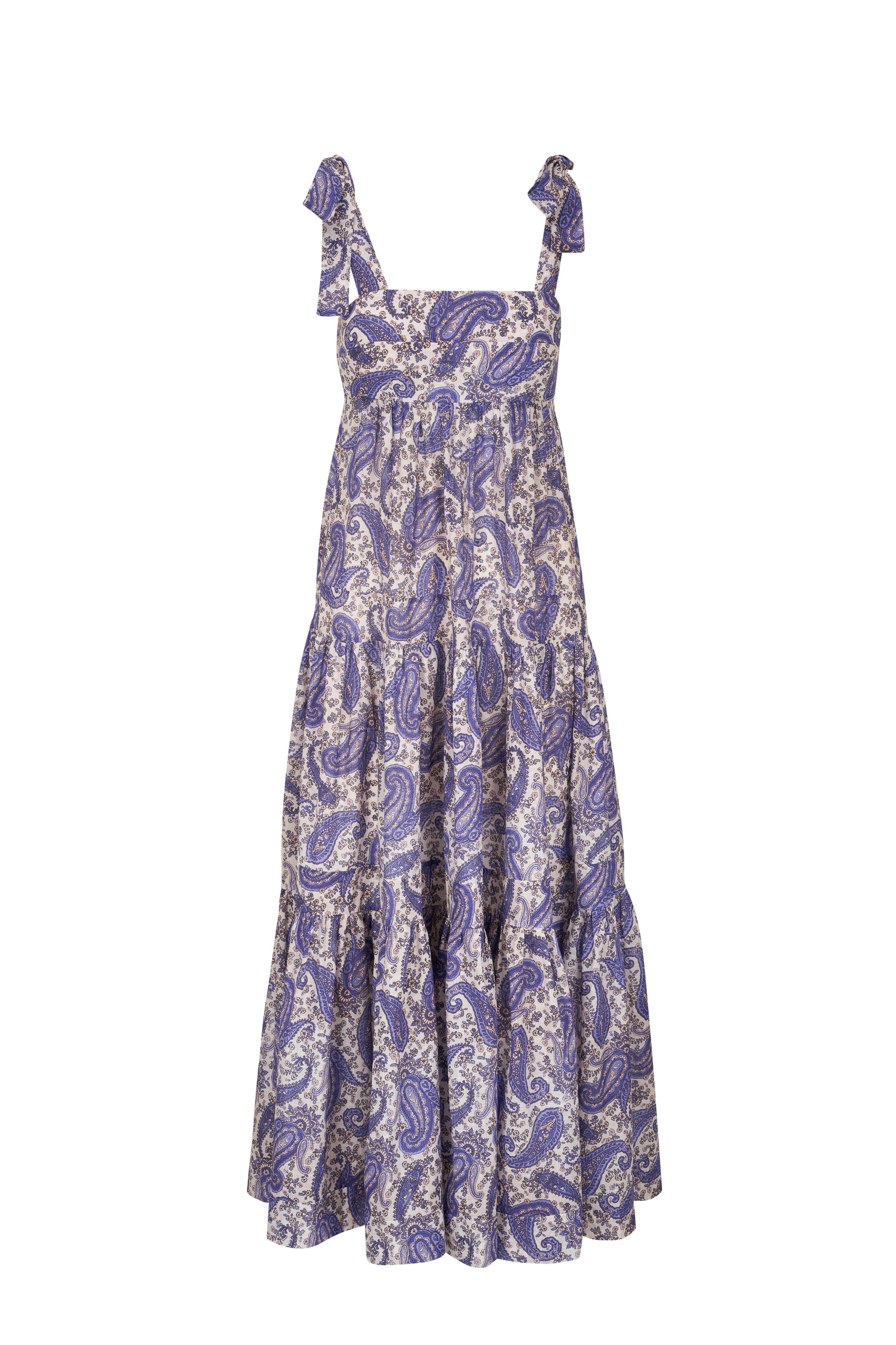 Zimmermann - Devi Indigo Cream Paisley Tie Shoulder Dress
