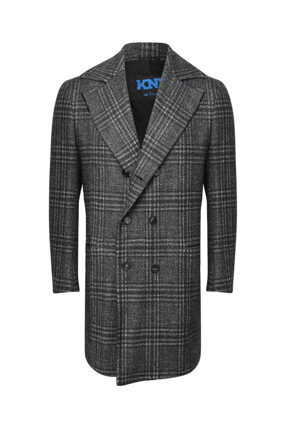 KNT Dark Charcoal Glen Plaid Overcoat