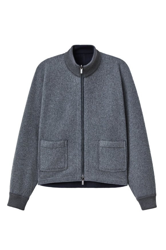 Lafayette 148 New York Ink & Nickel Melange Wool Reversible Bomber Jacket - view 2