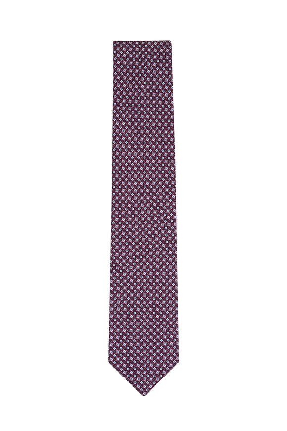 Brioni Amaranth Micro Print Flannel Silk Necktie