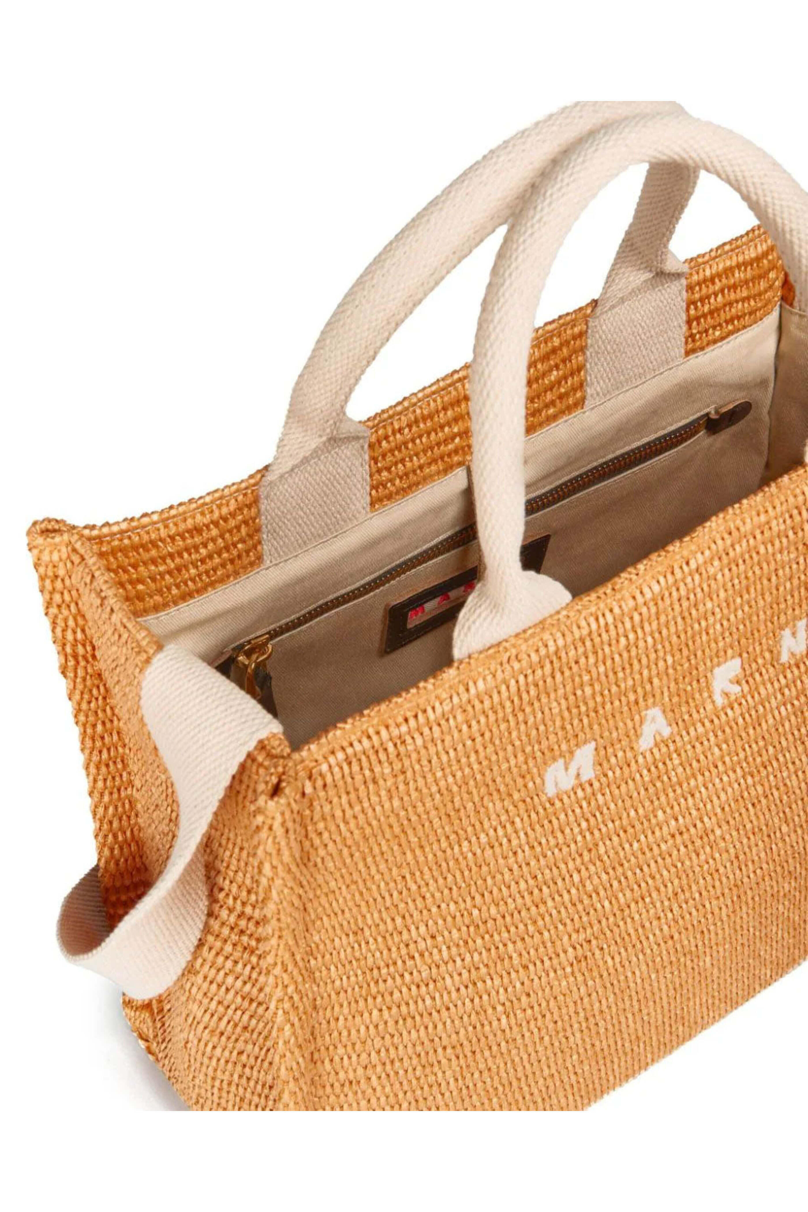 ☆MARNI☆SMALL RAFFIA East-West Tote 2wayバッグ CARROT♪ Large Tote in natural-coloured raffia-effect fabric | Marni