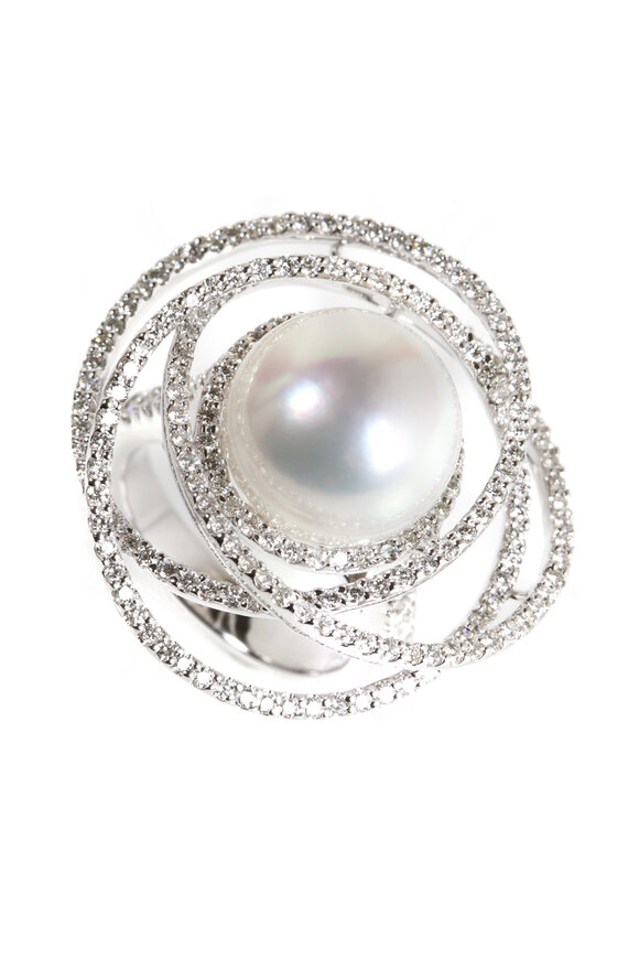 Assael - White Gold South Sea Pearl Diamond Button Ring
