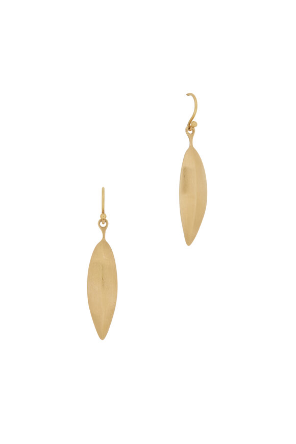 Caroline Ellen 20K Yellow Gold Long Curved Leaf Earrings